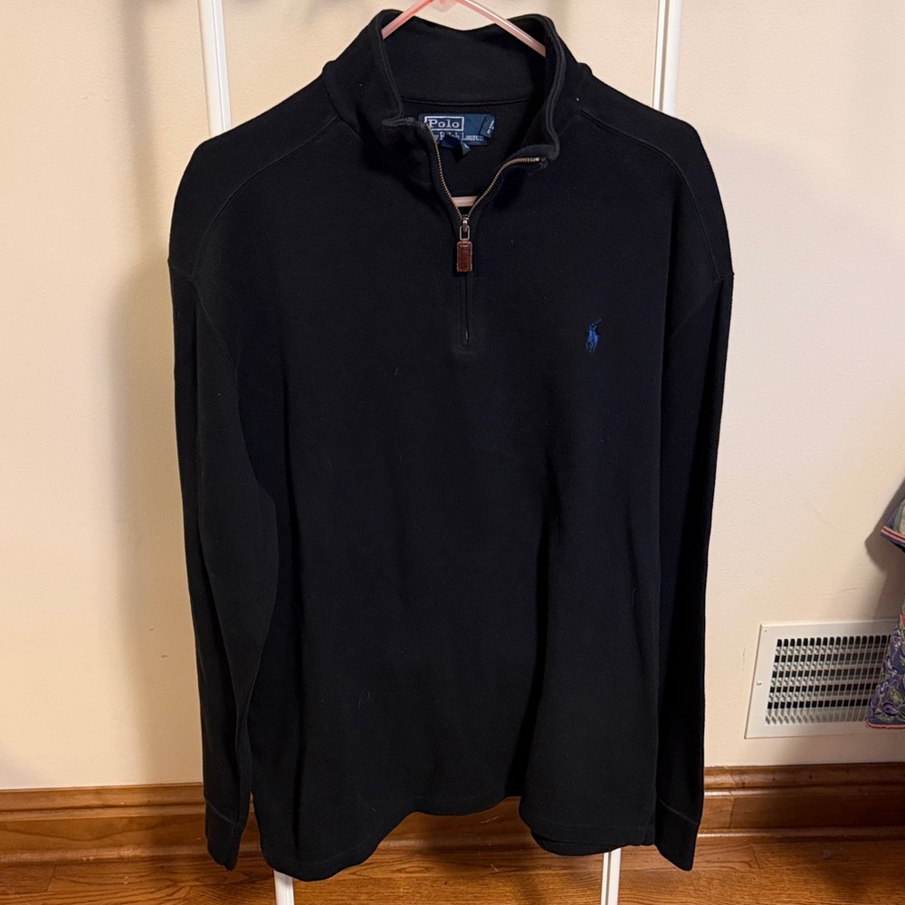 Polo Ralph Lauren cotton 1/4 zip pullover black sweater - vintage - size XL